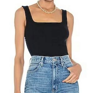 MASSIMO DUTTI • Classic Black Ribbed Square-Neck Tank Top